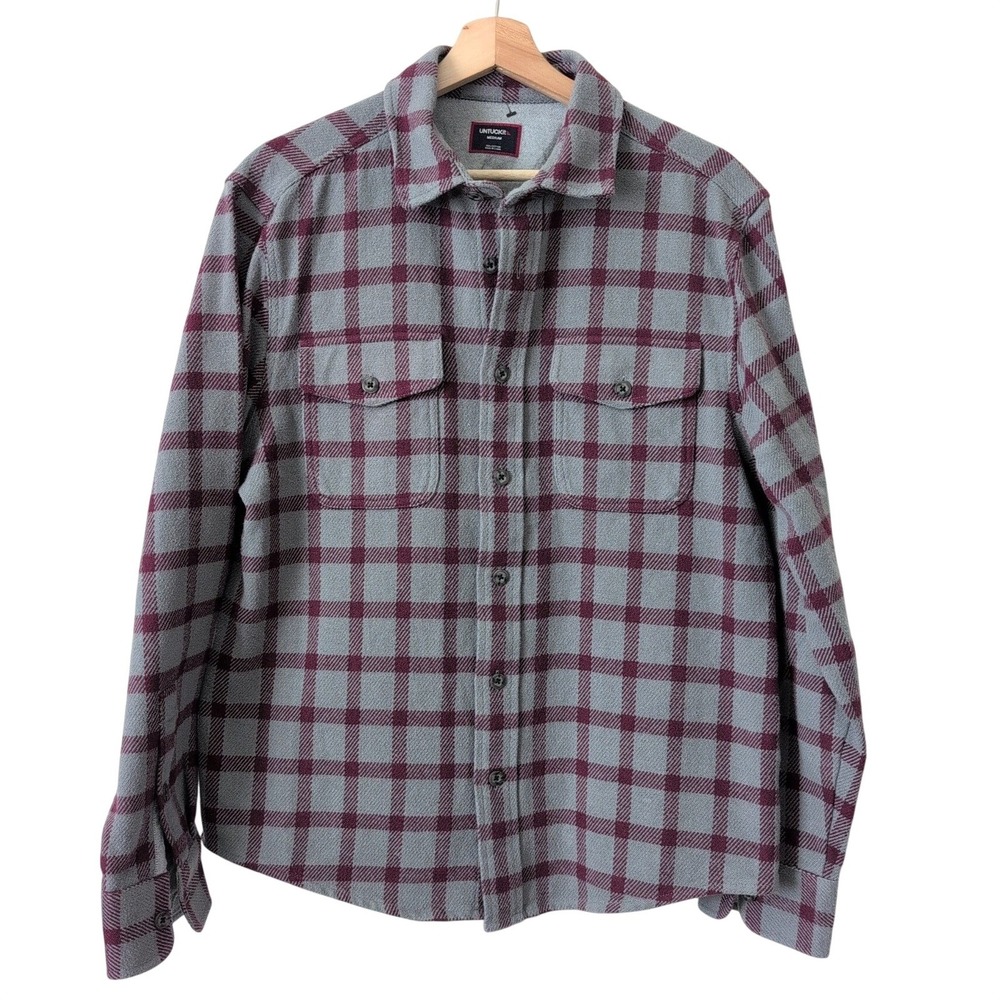UNTUCKit Powell Plaid Flannel Shirt Mens Medium Grey Cotton Heavyweight Field